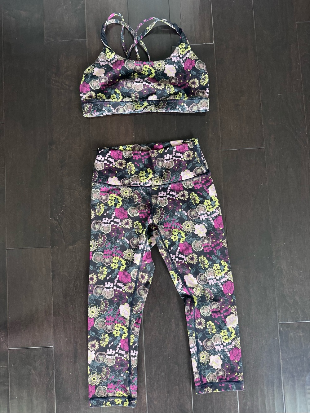 lululemon athletica Black Floral Print Leggings Set